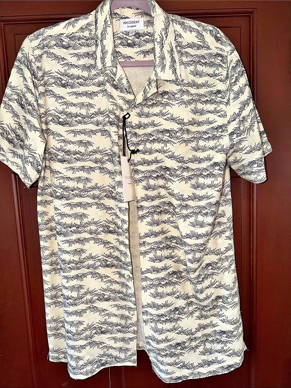 Precedent A-Valen-MN Short Sleeve Shirt in Cream & Blue Size Medium NWT